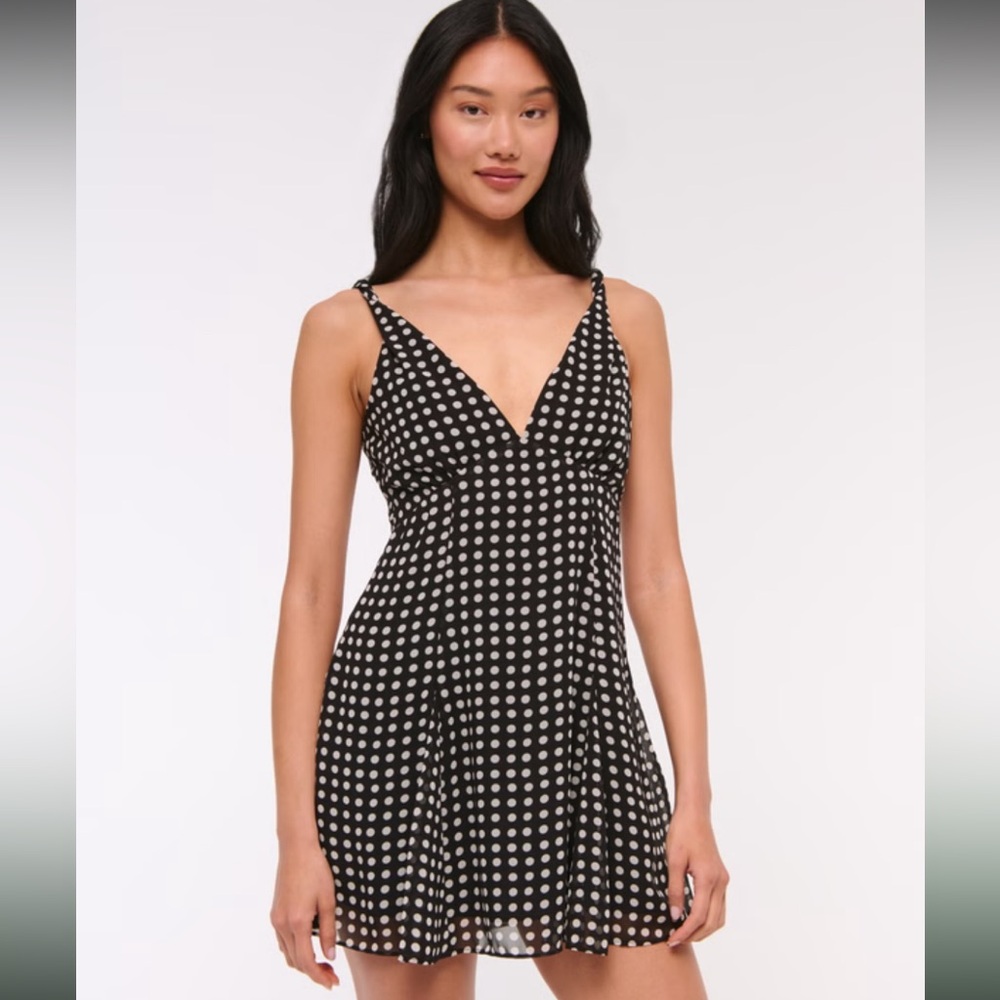 Abercrombie & Fitch Polka Dot V-Neck Twist Godet Mini Dress
